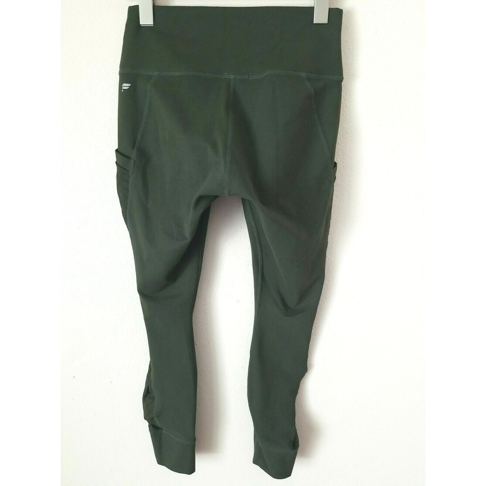 Fabletics Size‎ M Solid Green Crop Length Shirred Leggings w/ Pockets